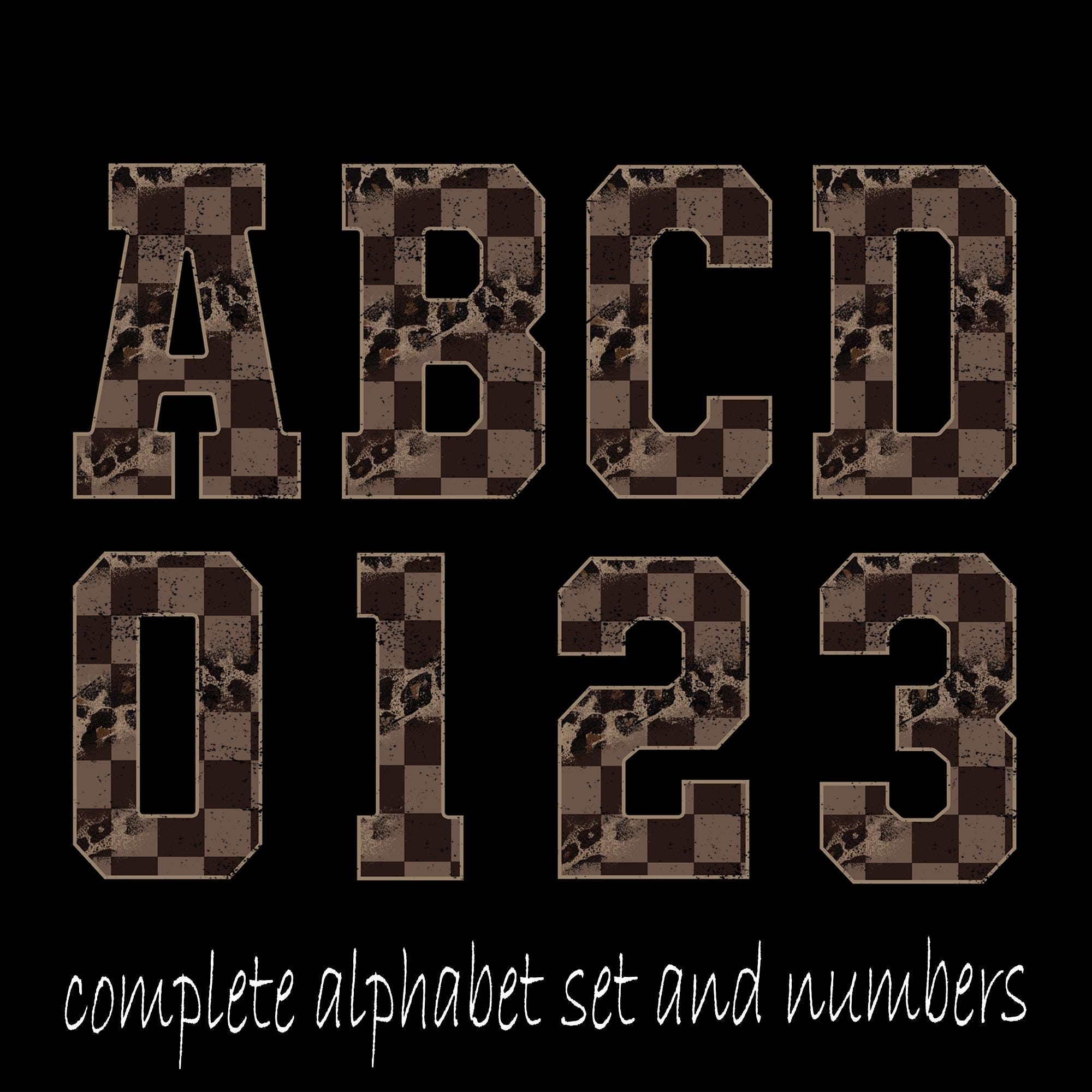 Retro Western Leopard Checkered Alphabet Letters and Number Set Clipart ...