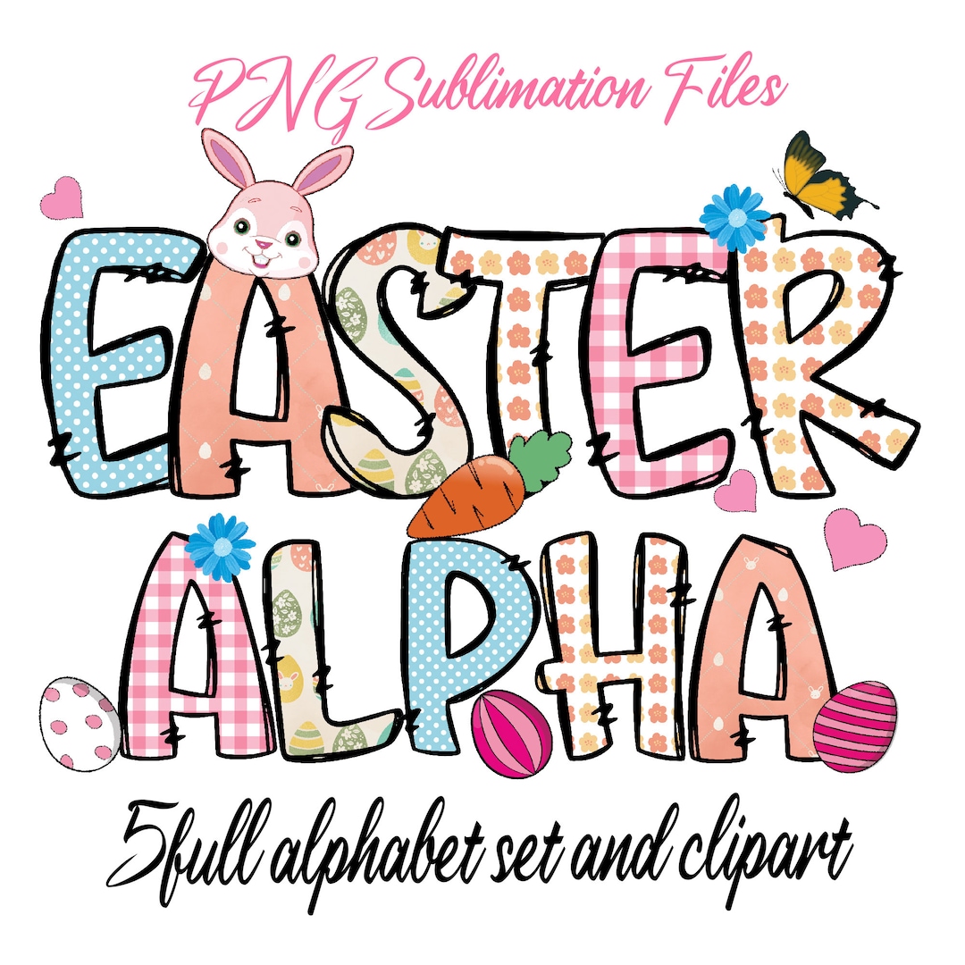 Easter Alphabet Doodle Letters PNG Bundle ,bunny,easter Eggs ,boho ...