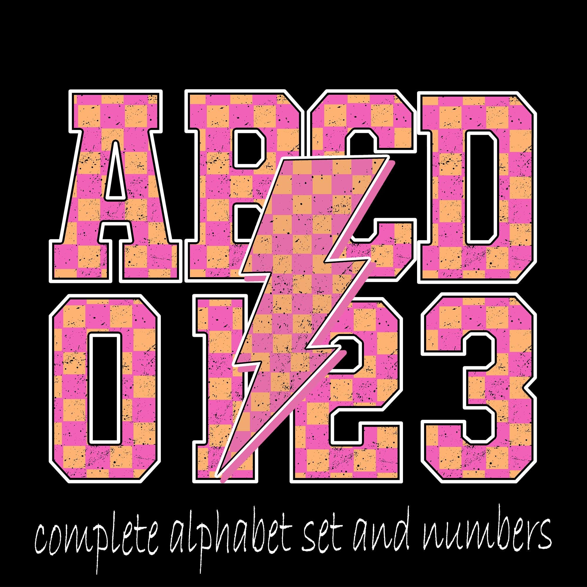 Pink Alphabet and Numbers, Neon Grunge Checkered Mama Png, Neon