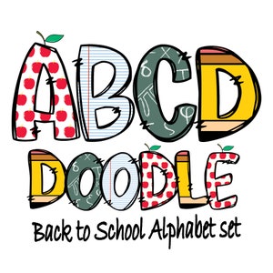 4 Bundle School Doodle Alphabet, School Letters, Alpha Doodle, PNG Letters, Doodle Letters PNG, School, Back to School , Instant Download