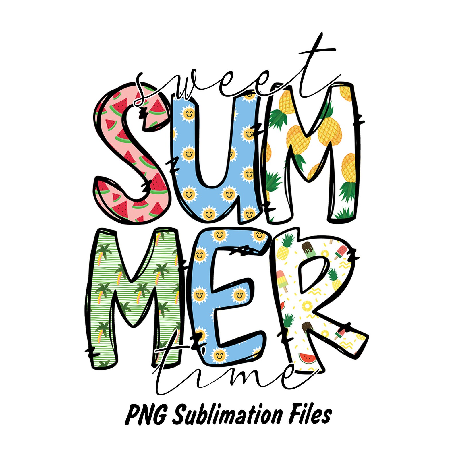 Summer Doodle Alphabet Bundle, Cute Summer Life PNG Letters ...