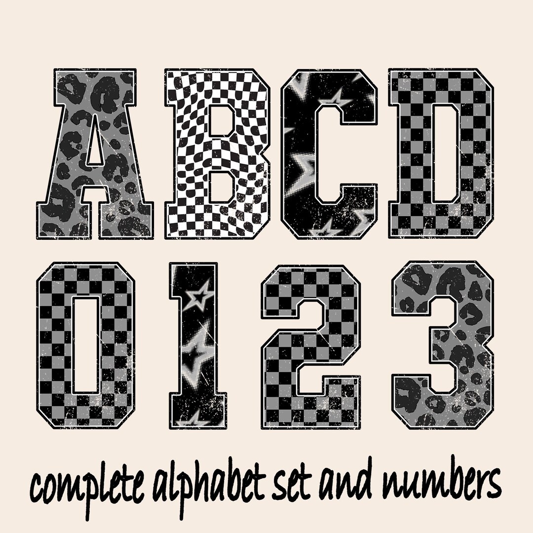 Black and White Checkered Alphabet and Checkered Numbers ,alphabet ...