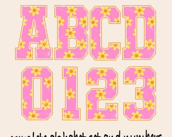 Retro Blumen Sport Briefe, erste Sommer Varsity, beliebt Trendy, Blumen Sommer png, Niedlich Sommerleben PNG Briefe, Sublimation Design