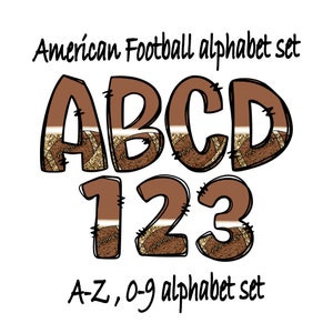 FOOTBALL LETTERS, Sports Alphabet & Numbers Set, Gold Glitter, Football Doodle Font, Alpha Set, American Football png