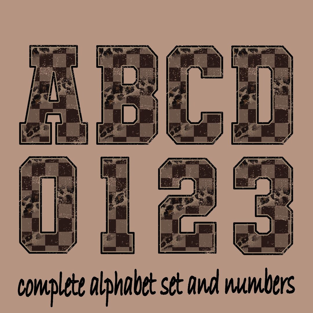 Retro Western Leopard Checkered Alphabet Letters and Number Set Clipart ...