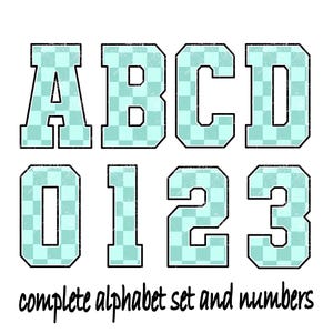 Alfabeto xadrez verde pastel e números xadrez, letras do alfabeto infantil, arquivo PNG, números de corrida, png de corrida, download instantâneo