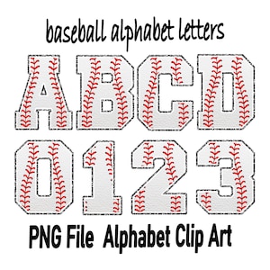 Könnte beinhalten: Baseball-Alphabetbuchstaben und -zahlen in Weiß mit roten Nähten. Die Buchstaben sind A, B, C und D. Die Zahlen sind 0, 1, 2 und 3. PNG File Alphabet Clip Art.