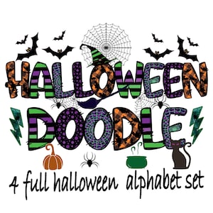 BUNDLE Halloween Alphabet PNG, Halloween Doodle, Halloween PNG Letters, Halloween Day, Halloween Clipart, Witch Ghost Pumpkin Bat