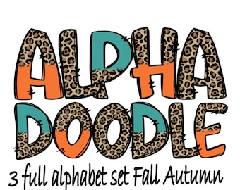 Fall Doodle Alphabet Bundle, Autumn PNG Letters, A-Z Upper Case Font Letters Complete Set, LEOPARD Pumpkin Spice Latte, Numbers Alphabet PNG
