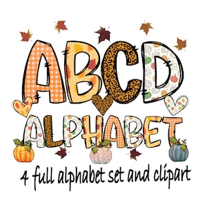 Fall Doodle Alphabet Bundle, Autumn PNG Letters, Numbers & Accessories, A-Z Upper Case Font Letters Complete Set , Instant Download