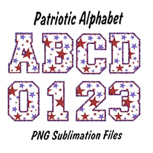 Patriotic Alphabet PNG, 4th of July, Independence Day, American Star Glitter Alphabet Clipart , Sublimation, Retro America png