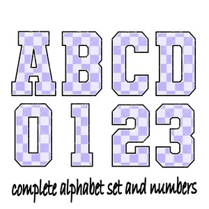 Alfabeto xadrez roxo pastel e números xadrez, letras do alfabeto infantil, arquivo PNG, números de corrida, png de corrida, download instantâneo