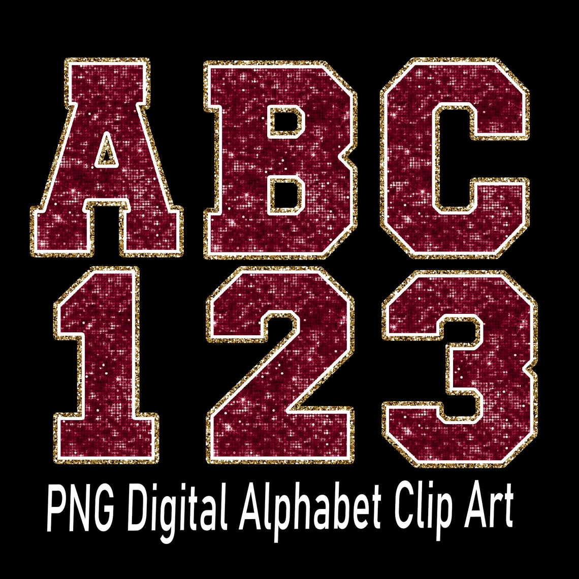 Sequin Faux Glitter Maroon and Gold Alphabet Letters and Number Set ...