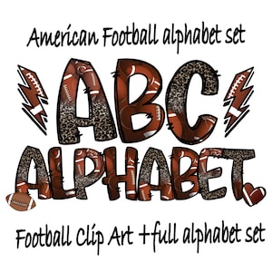 Glitter Football Alphabet Letters PNG Bundle, Football Sports Doodle Letters, leopard ,Football Doodle Font, Numbers Sublimation Alpha Set