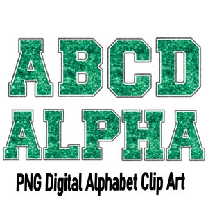 Sequin Faux glitter Green and Silver Alphabet letters and number Set Clipart ,Glitter Sport Alphabet png,  png Print File For Sublimation