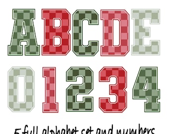 Plaid Checkered Alphabet Set And Numbers, Christmas Alphabet ,Holiday Letters ,Red Green Png, Merry Png Instant Download
