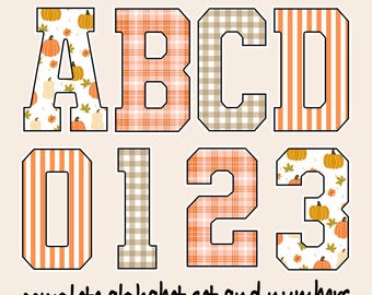 Fall Pumpkin Alphabet Set Bundle, Autumn PNG Letters, Numbers Png, Halloween png, , Cute Fall Kids Png