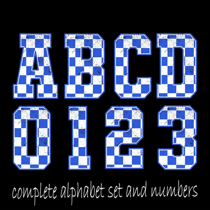 Royal Blue and White Checkered Pattern Alphabet Set, Checkered Alphabet ...