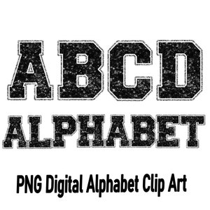 Conjunto de letras e números do alfabeto preto e prateado com glitter falso de lantejoulas Clipart, alfabeto esportivo brilhante png, png Imprimir arquivo para sublimação