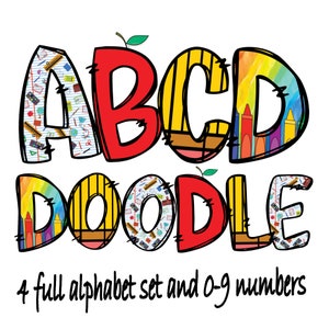 School Doodle Alphabet Bundle, School Letters, Teacher Doodle letters, Doodle Letters PNG, School, Back to School, Instant Download