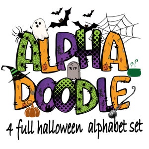 4BUNDLE Halloween Alphabet PNG, Halloween Doodle, Halloween PNG Letters, Halloween Day, Halloween Clipart, Witch Ghost Pumpkin Bat