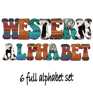 Western Alphabet Letters,  Clipart, Leopard Aztec Print, Animal Pattern, Serape, Rusty, Cowhide, Sublimation Letters , Instant Download