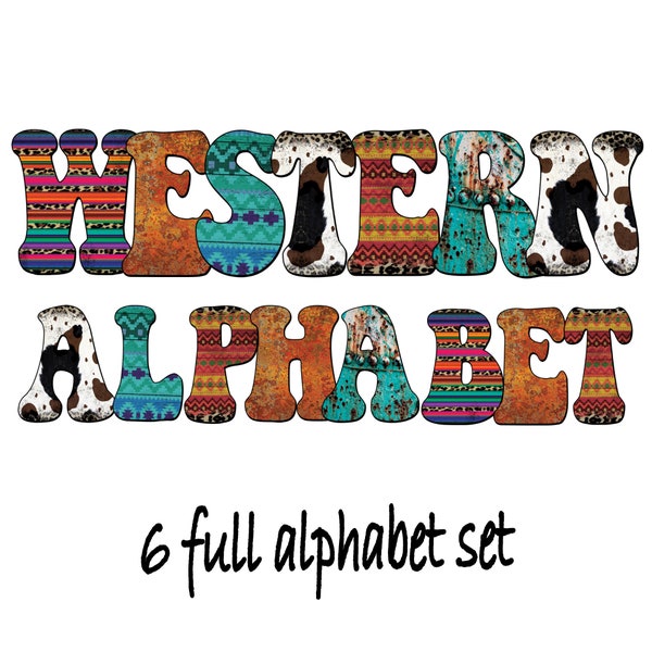 Western Alphabet Buchstaben, Clipart, Leopard Aztekendruck, Tiermuster, Serape, Rostig, Rindsleder, Sublimationsbuchstaben, Instant Download