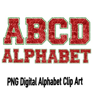 Sequin Faux glitter Red and Green Alphabet letters and number Set Clipart ,Glitter Sport Alphabet png,  png Print File For Sublimation