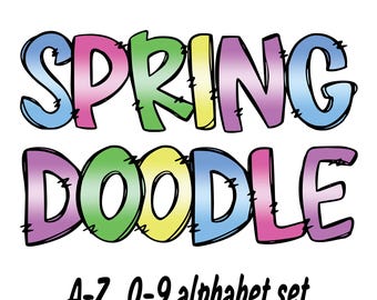 Sommer Doodle Alphabet Bundle, süße Frühling PNG Buchstaben, Sublimationsdesign, Sommer Png, Oster Thema Print Buchstaben, Handgezeichnet, digitaler Download