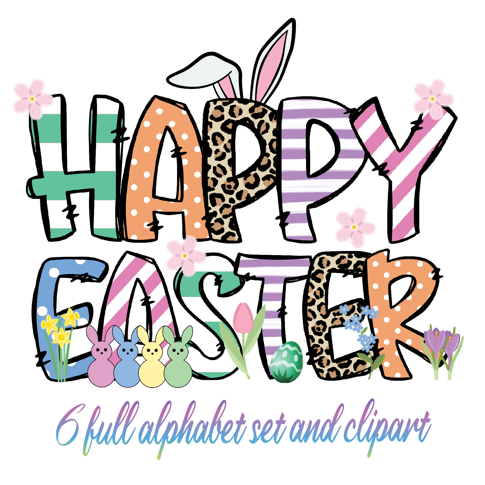 Easter Alphabet Doodle Letters PNG Bundle ,bunny, Easter Eggs ,alpha ...