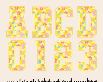 Gelbe karierte Sommer-Alphabet-Buchstaben, erste Sommer-Uni, beliebte Trendy, Sportbrief, niedliches Sommerleben PNG-Buchstaben, Sublimationsdesign