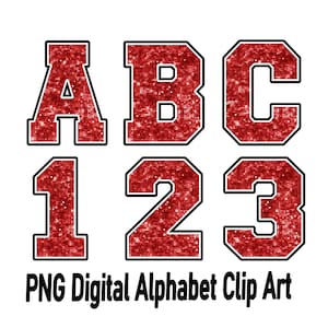 Sequin Faux glitter Red White and Black Alphabet letters and number Set Clipart ,Glitter Sport Alphabet png,  png Print File For Sublimation