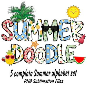Paquete de alfabeto de doodle de verano, lindas letras PNG de la vida de verano, diseño de sublimación, png de verano, clipart de verano png, playa, descarga digital