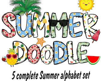 Sommer Doodle Alphabet Bundle, süßes Sommerleben PNG Buchstaben, Sublimationsdesign, Sommer Png, Sommer Clipart Png, Strand, digitaler Download