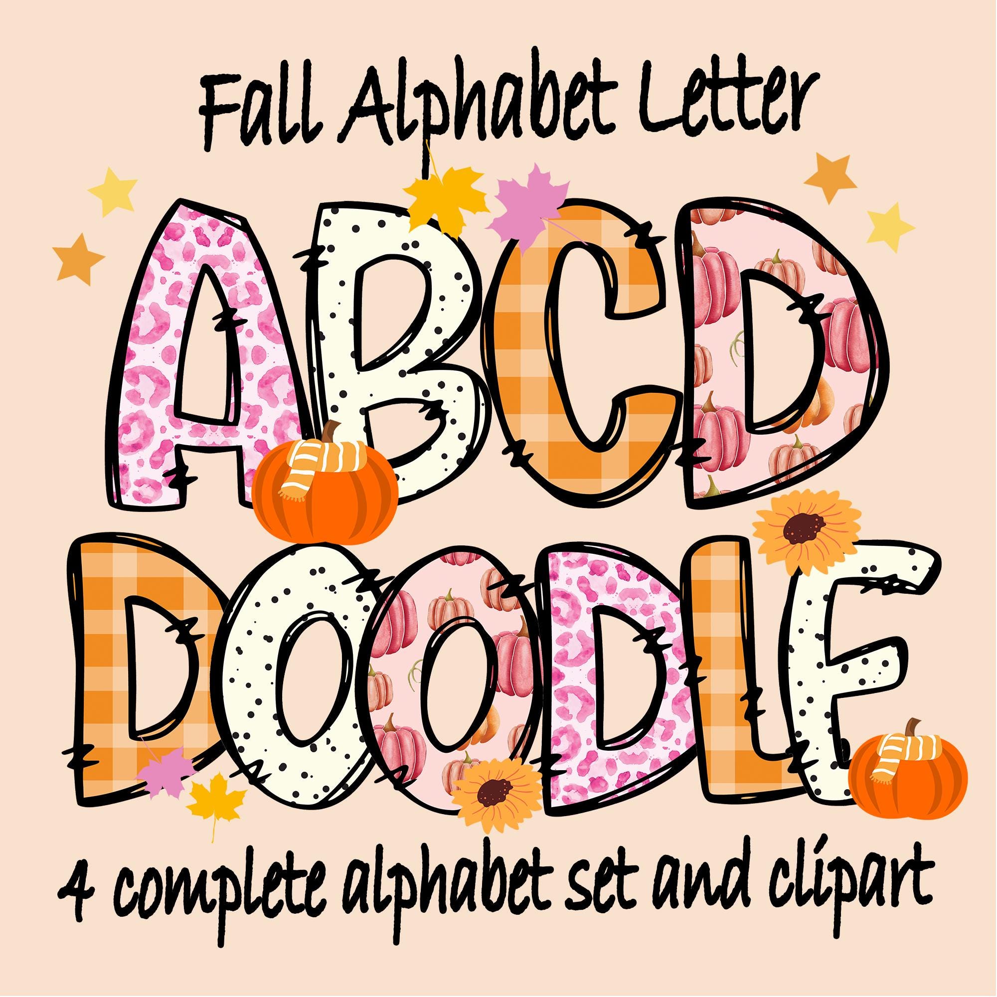 Letras Fall Fun Fall Doodle Alphabet Bundle, Autumn PNG Letters, Cute Pink Leopard ...