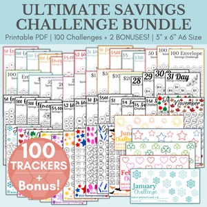 Ultimate Savings Challenge Bundle | Savings Challenge Printable | A6 Mini Savings Challenge Trackers | Money Saving Challenge | Set Of 100