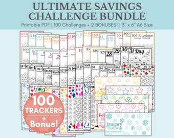 Ultimate Savings Challenge Bundle | Savings Challenge Printable | A6 Mini Savings Challenge Trackers | Money Saving Challenge | Set Of 100
