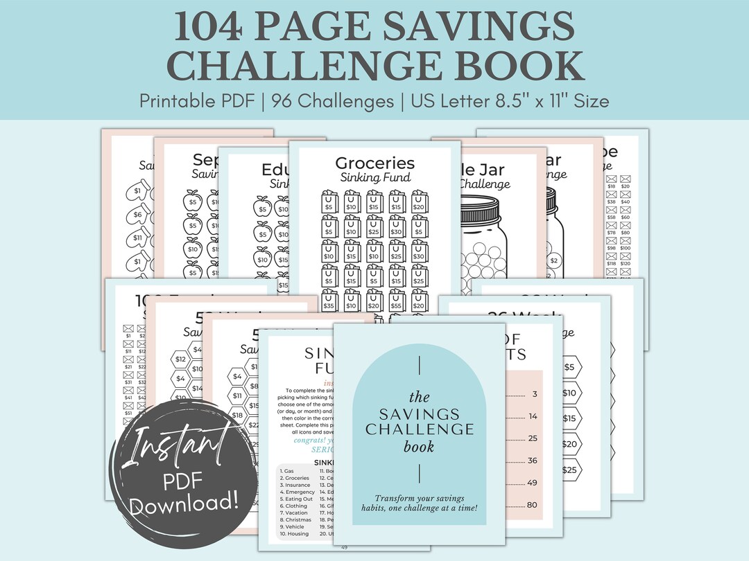 Savings Challenge Book Savings Challenge Printable (Download Now) - Etsy
