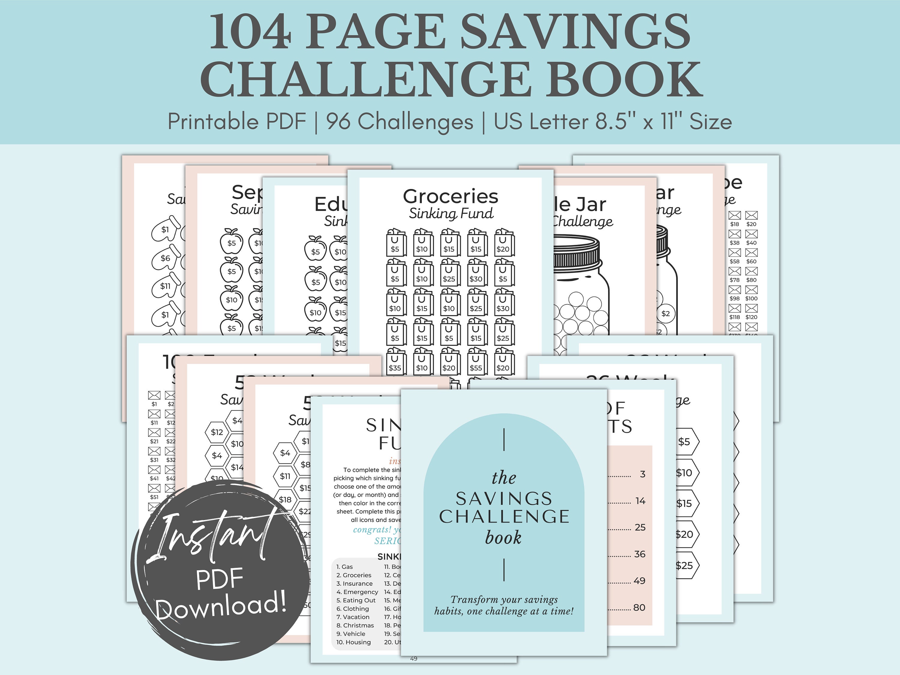 5 A6 Format Budget Envelope Challenges / French A6 Budget Challenge Tracker  / Budget Challenge Kit / PDF to Print and Laminate Marble 