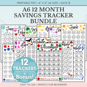 Desafío de Ahorro Mensual A6 / Rastreadores y Sobres de Efectivo (PDF)