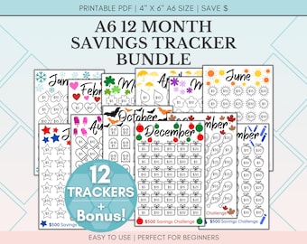 A6 Monthly Savings Challenge | Trackers & Cash Envelopes (PDF)
