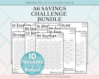 A6 Savings Challenge Printable Bundle | Money Saving Trackers (PDF)