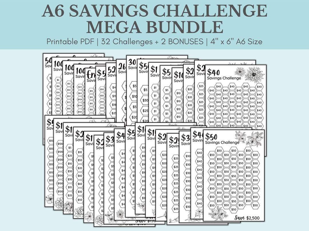 Savings Challenge Printable Savings Challenge Bundle A6 - Etsy