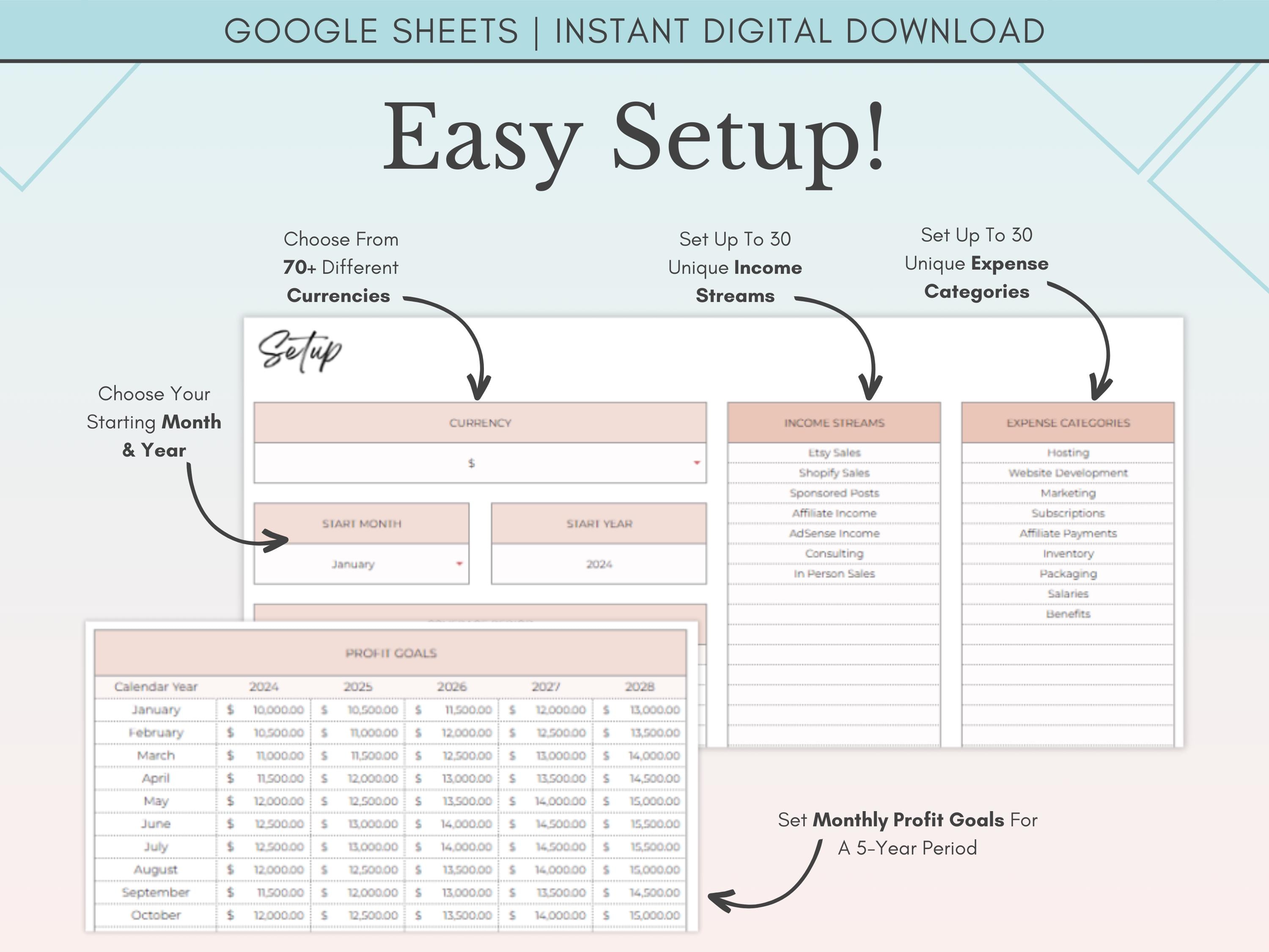 Small Business Bookkeeping Spreadsheet Google Sheets, Profit and Loss ...