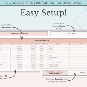 Debt Snowball Spreadsheet Google Sheets, Debt Payoff Tracker Spreadsheet, Debt Snowball Calculator Template