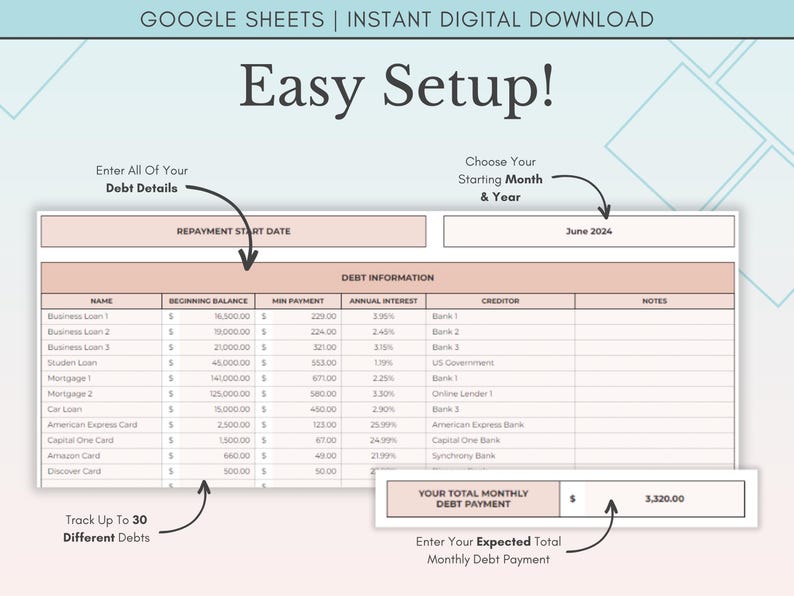 Debt Snowball Spreadsheet Google Sheets, Debt Payoff Tracker Spreadsheet, Debt Snowball Calculator Template