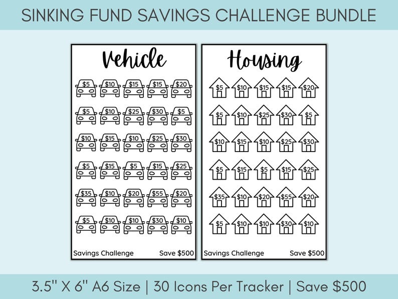 Savings Challenge Printable | Savings Challenge Bundle | A6 Sized Mini Savings Challenge Trackers | 500 Savings Challenge | Set Of 10