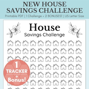 House Savings Challenge Printable | New House Savings Chart | House Savings Tracker | House Fund Savings Tracker | Instant Download PDF