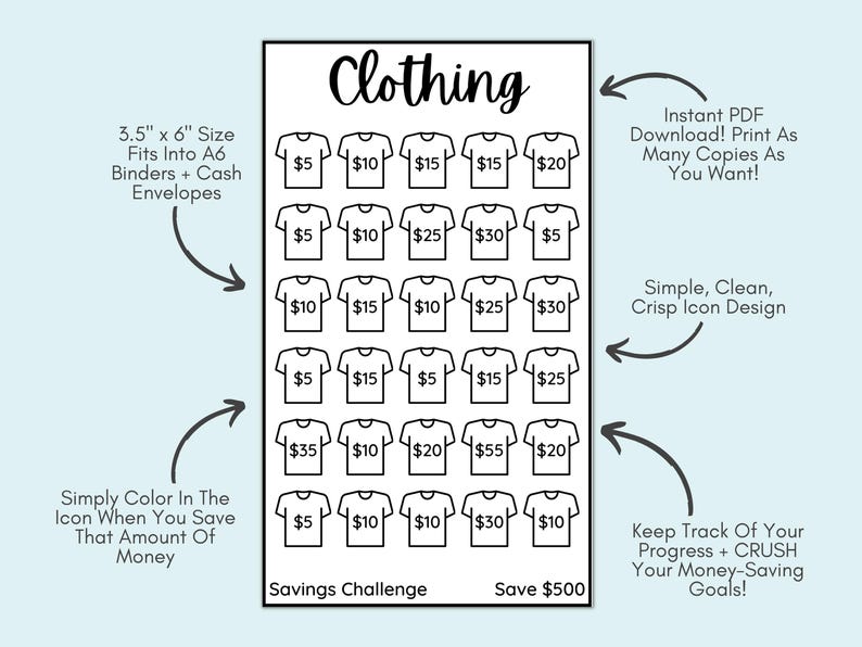Savings Challenge Printable | Savings Challenge Bundle | A6 Sized Mini Savings Challenge Trackers | 500 Savings Challenge | Set Of 10