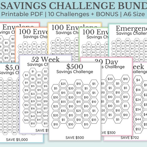 Savings Challenge Printable Savings Challenge Bundle A6 - Etsy